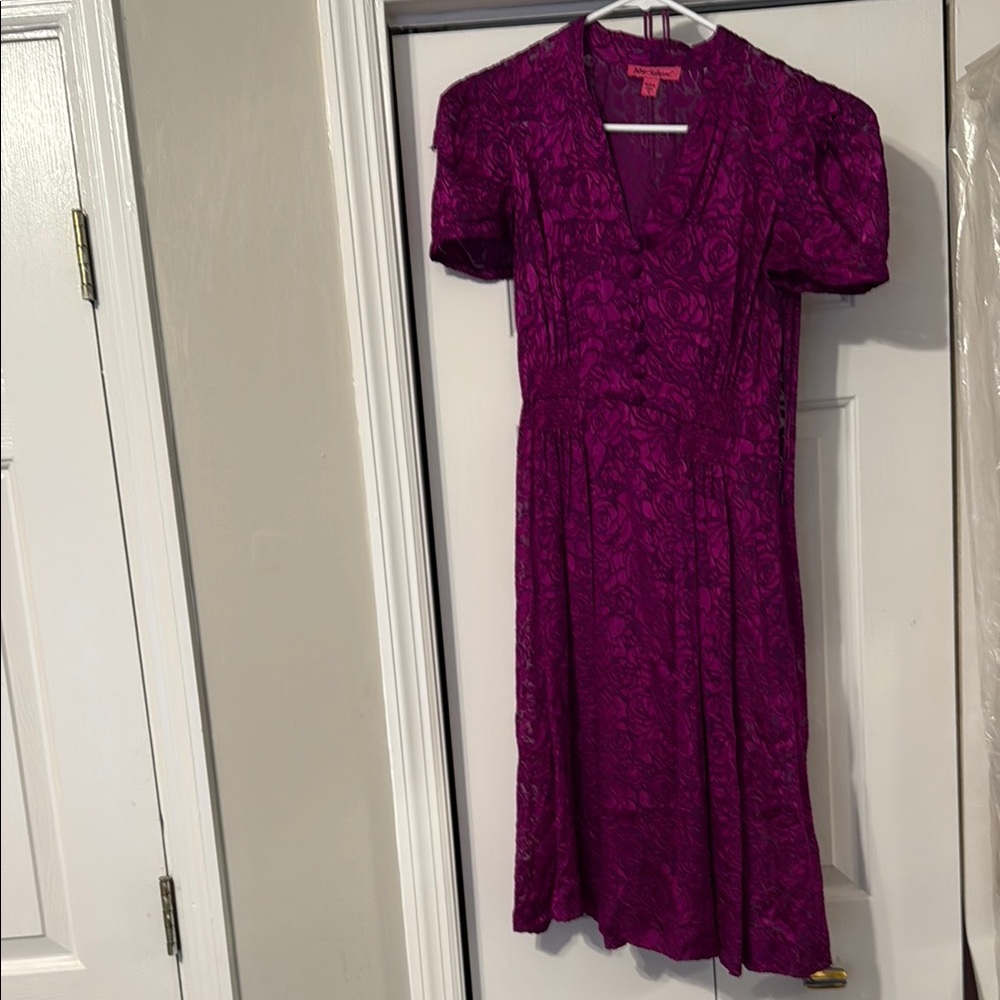 Elegant Purple Floral Lace Burnout Dress